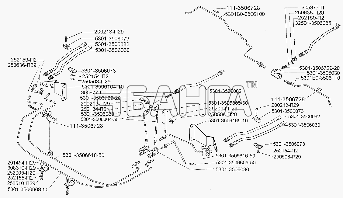 ЗИЛ ЗИЛ-5301 (2006) Схема Установка трубопроводов тормозного привода